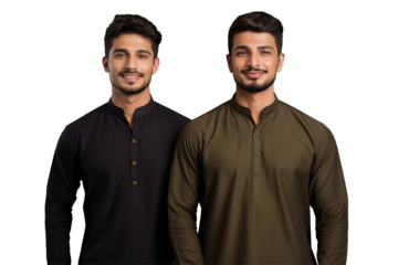 Two Indian Muslim Man Together on the Occasion of Ramadan Mubarak Photo on Png Background.Fictional Character Created By Generative AI