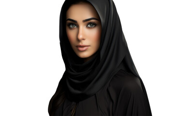 Gorgeous Eye Muslim Woman in Black Hijab Attire Photo on Png Background.Fictional Character Created By Generative AI