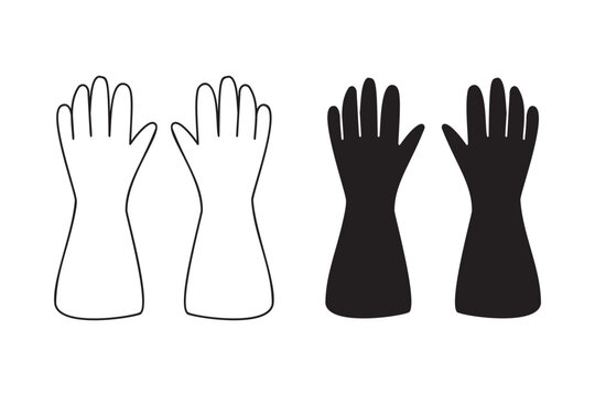 Silhouette and outline of long gloves on white background