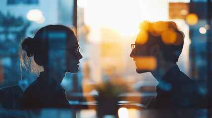 A collaborative team of business professionals working together in a modern office setting. This creates a dynamic, layered image ideal for corporate and teamwork-themed banner designs