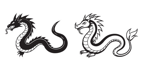 Naklejka premium black dragon silhouette vector on white background
