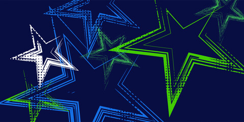 Hand Drawn Abstract Grunge Black Stars Vector Set Isolated On Black Background.