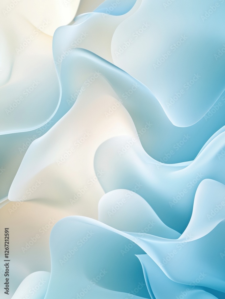Poster Soft waves of light blue and cream create an abstract texture in a calming composition. Generative AI