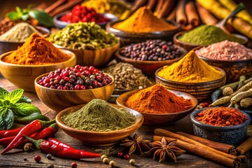 Fototapeta premium Sharp focus on spices, intricate details, high-resolution still life.
