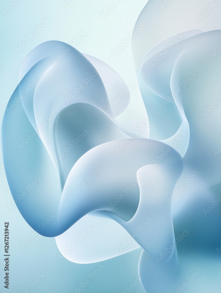 Poster Soft blue abstract shapes intertwine in graceful motion creating a serene and harmonious composition. Generative AI