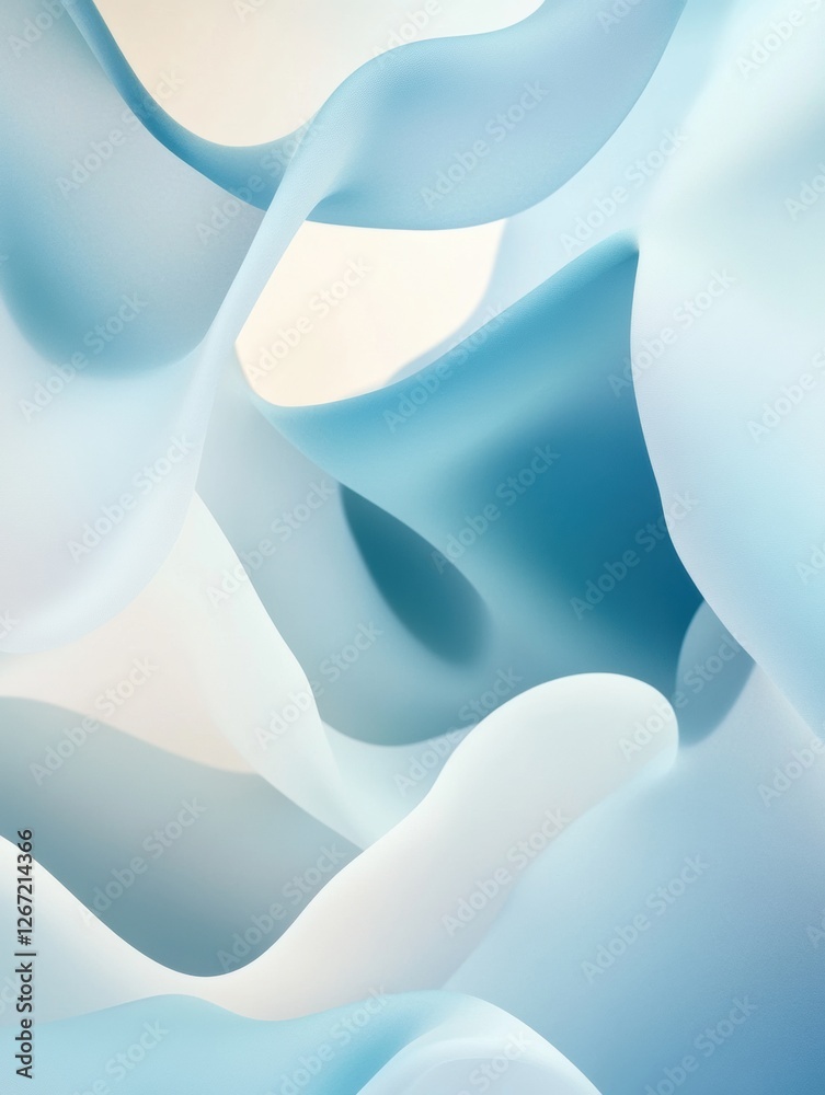 Poster Fluid shapes intertwining in soothing shades of blue and white create an abstract design emphasizing movement and tranquility. Generative AI
