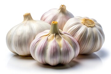 Obraz premium Three whole garlic bulbs on white background