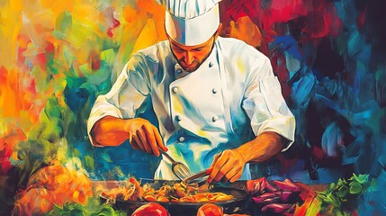 A Chef in a White Uniform Cooking Food in a Pan