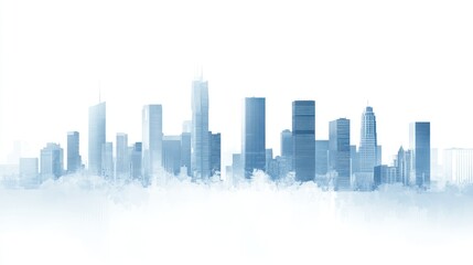 Obraz premium Cityscape skyline, misty morning, urban development, business, website banner