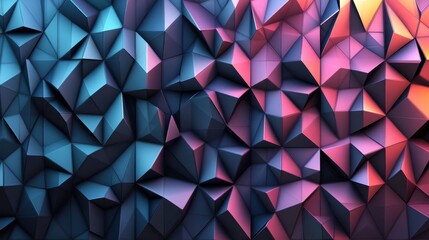 Abstract Geometric Low Poly Background Design with Gradient Color Transition from Teal to Pink