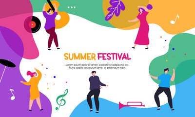 Colorful Summer Live Jazz Music Festival Concept Illustration. Design for Event Poster, Banner, Background, Wallpaper, Social Media Post and Many More. 