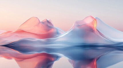 Abstract landscape shows translucent mountains reflecting in smooth water