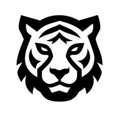 Fototapeta premium A focused and intense tiger face with a piercing gaze.