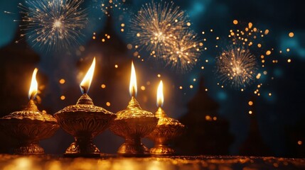 Banner design for diwali festival and podium,Diwali light decoration candle with fireworks,Stage,Product display Showcase design sparkle background,Deepavali,Dipavali,3D podium illustration.