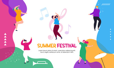 Colorful Summer Live Jazz Music Festival Concept Illustration. Design for Event Poster, Banner, Background, Wallpaper, Social Media Post and Many More. 