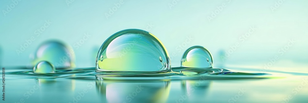 Aufkleber close up of colorful water droplets forming on a serene surface during calm daytime. generative ai