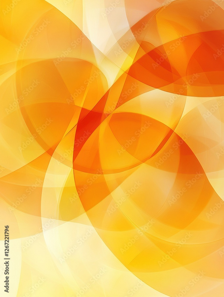 Poster Vibrant swirl of orange and yellow shapes creating a dynamic pattern in abstract art during bright daylight. Generative AI