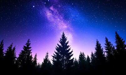 Fototapeta premium Majestic night sky filled with stars above a tranquil forest silhouette