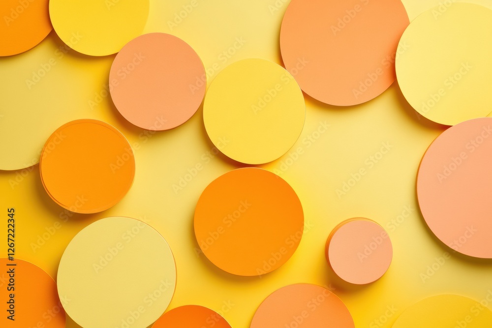 Leinwandbilder colorful circles of various sizes arranged on a bright yellow background creating a vibrant and chee