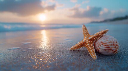 Seashell and Starfish at Sunset Beach