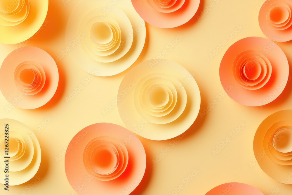 Leinwandbilder decorative paper flowers in gradient colors arranged on a soft yellow background for creative design