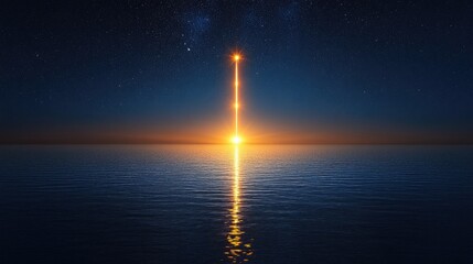 Fototapeta premium A pathway of light stretching across a dark sea, representing faith and guidance.