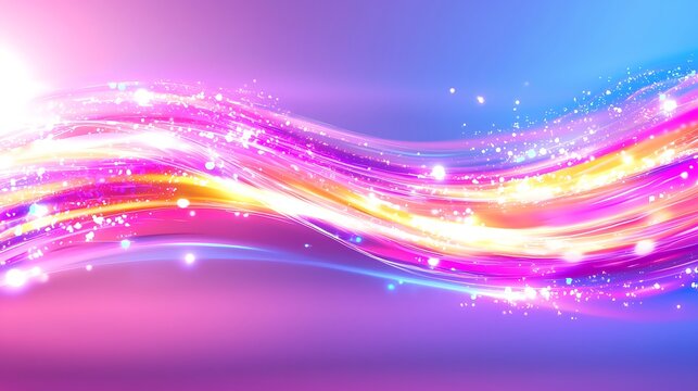 Abstract Flowing Light Wave Background with Dynamic Pink and Blue Hues Horizontal Light Streaks and Glowing Particles