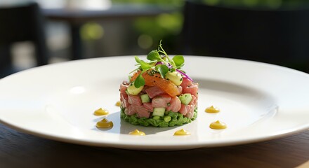 Salmon Tartare with Wasabi Puree