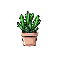 Vibrant Green Cactus in Terracotta Pot - Sticker Design Illustration