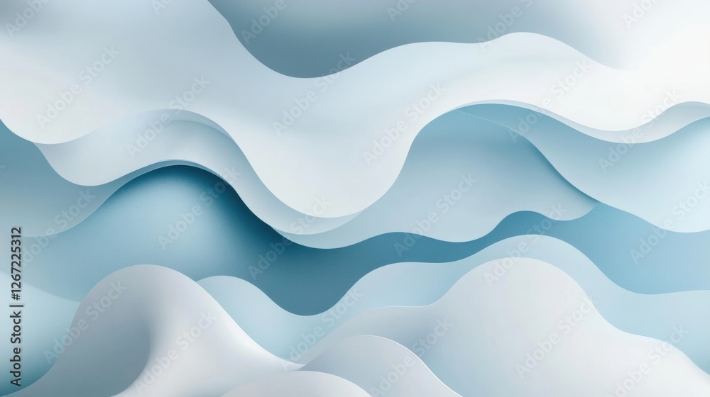 Poster abstract waves in soft blue and white tones creating a serene and fluid aesthetic for contemporary d