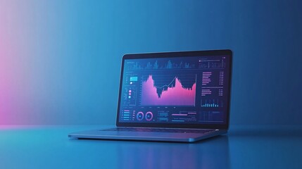 Modern Laptop Screen Showing Financial Data Graphs Charts Business Analysis Statistics Technology Digital Marketing Investment Report Growth Progress 