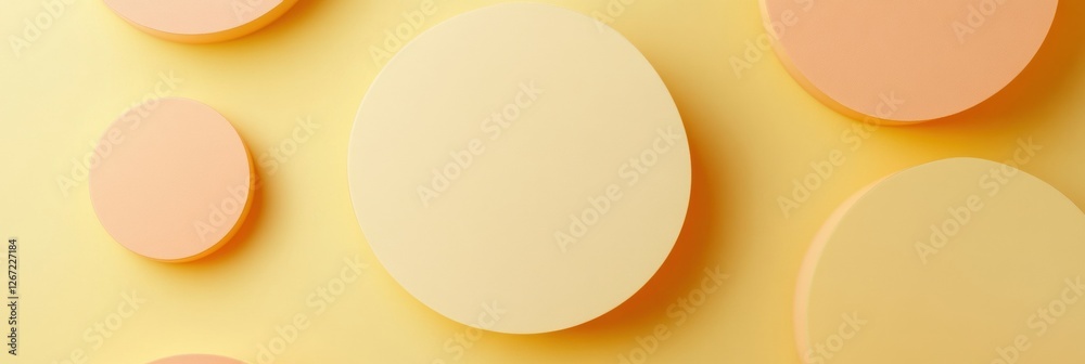 Poster Colorful circular shapes arranged on a bright yellow background create an appealing visual display in a modern design setting. Generative AI