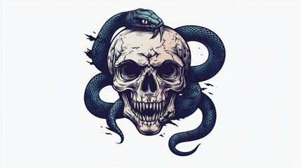 Skull, snake, danger, death, art, white background, tattoo design