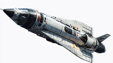 Futuristic Spaceship Design SciFi Rocket Detailed Model White Gray Black Orange Spacecraft Technology 3D Render Illustration Digital Art Graphic      