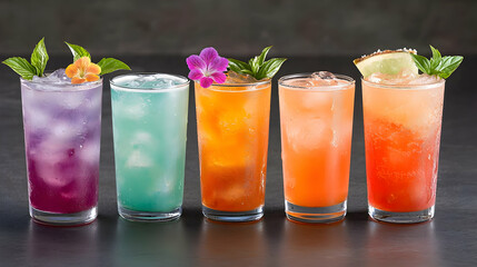 Colorful cocktails on dark background, perfect for bar menu