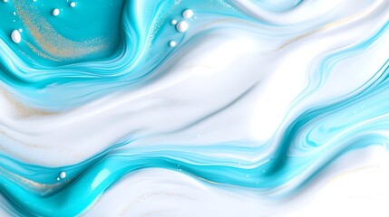 Naklejka premium Abstract Fluid Texture with Oceanic Blue Green and White Swirls Waves Background Art Design Pattern Marble Liquid Color Backdrop Illustration