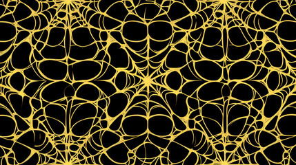 Intricate yellow spider web pattern on a solid black background
