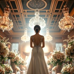 결혼식장에서의 신부 뒷모습