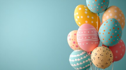 Colorful Easter eggs arranged with balloons create a festive atmosphere for celebration