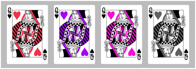 Queen of Hearts Vector collection, Playing cards queens set
