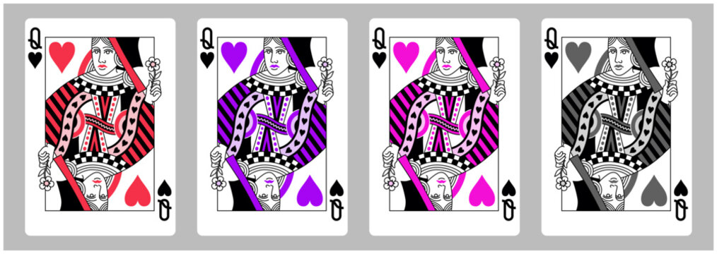 Queen of Hearts Vector collection, Playing cards queens set
