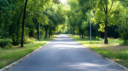 Obraz premium Park path, trees, summer, sunlight, peaceful