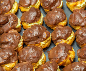 mini homemade chocolate eclairs cake dessert