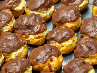 mini homemade chocolate eclairs cake dessert