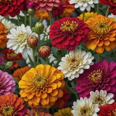 A vibrant multicolored zinnia flower in full bloom, isolated on a white background.