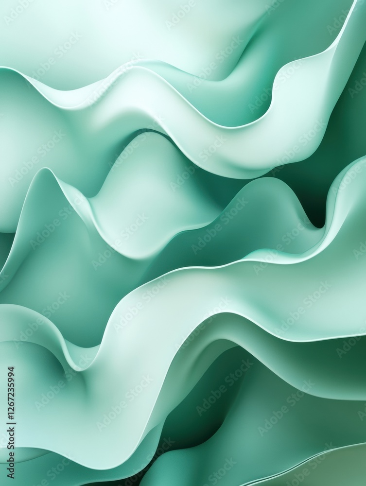 Leinwandbilder Beautiful flowing mint green fabric creating soft waves and textures under gentle lighting. Generative AI