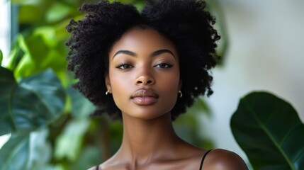 Portrait of a beautiful black woman with natural hair posing