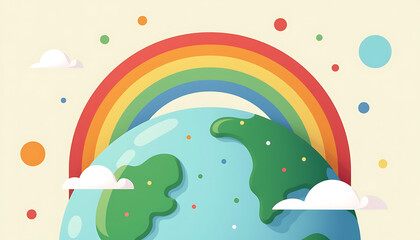 Naklejka premium Colorful illustration of Earth with rainbow and clouds