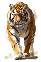 Fototapeta premium Majestic Bengal tiger walking forward with piercing gaze capturing wild power natural dominance and the essence of untamed beauty
