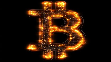 Glowing Bitcoin Symbol Digital Currency Abstract Technology Background Orange Light Network Design Futuristic Finance Crypto Blockchain Illustration  